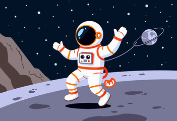 Astronaut dancing on the moon with Earth in the background  