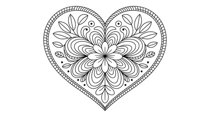 Intricate Heart-Shaped Mandala with Floral Design for Coloring Books
