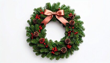 Traditional Christmas Wreath with Pine Cones and Red Bow