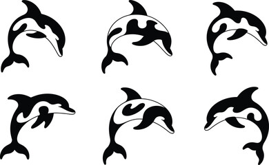 Obraz premium Six Stylized Dolphin Silhouettes Jumping marine life
