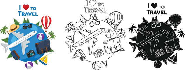 Travel vacation planning ideas for best destinations around the world with airplane and travel accessories