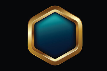 Modern Blue Hexagon Badge with Golden 3D Frame Design