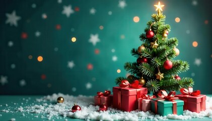 Christmas presents shaped as tree, festive background, stack, season, celebration