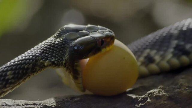Egg eating snake swallowing an egg in a natural habitat wildlife behavior
