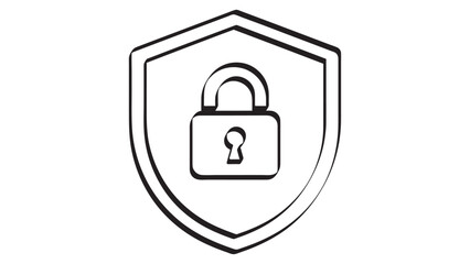 Shield with Padlock One Line Drawing Style Illustration on Transparent Background