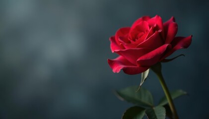 Naklejka premium Single dark rose, gray background Elegant simplicity for remembrance , background, elegant