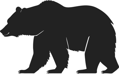  A bold black silhouette of a bear walking, presented against a plain light background.