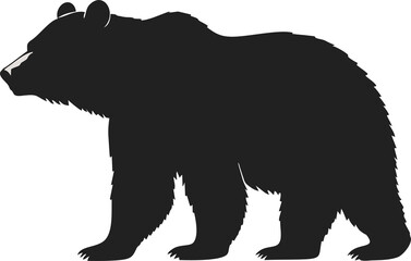  A bold black silhouette of a bear walking, presented against a plain light background.