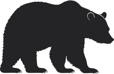  A bold black silhouette of a bear walking, presented against a plain light background.