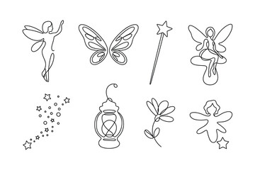 Fairy wings star wand lantern flower shooting stars vector