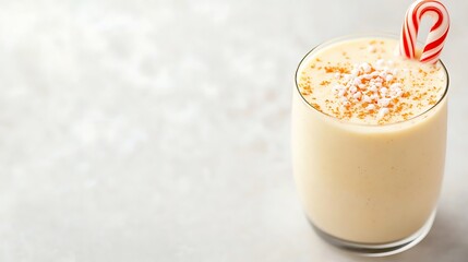 Creamy holiday drink with candy cane garnish