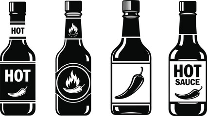 Hot Sauce Bottle Vector Icons Set – Spicy Chili Label Clipart
