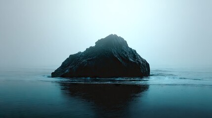A solitary rock emerges from a tranquil ocean.