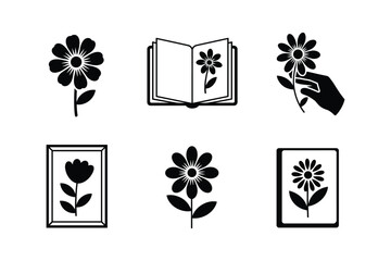 Flower icons book hand framed artwork daisy bloom