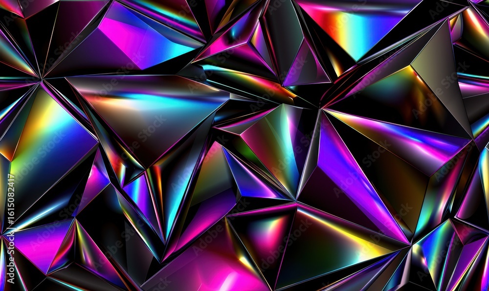 Poster iridescent geometric facets abstract background with reflective surface