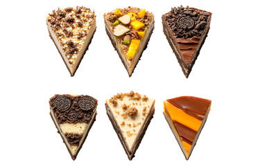 Six assorted sweet crepes in cones isolated on transparent background
