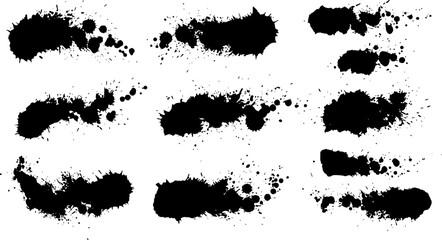 Fototapeta premium Black vector ink or paint splashes and drops set, isolated on a white background