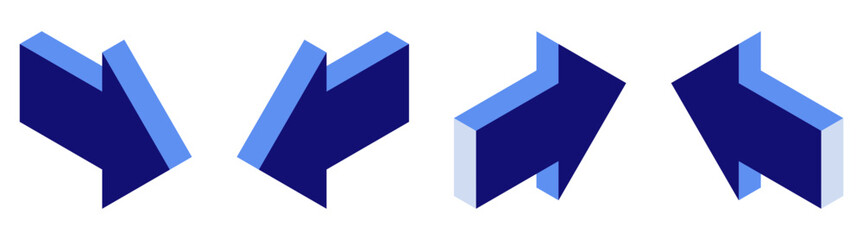 アイソメトリック　矢印　アイコン　ブルー　バリエーション　セット