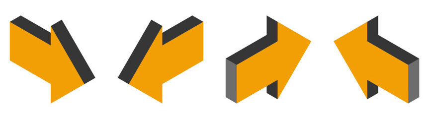 アイソメトリック　矢印　アイコン　黄色　ブラック　バリエーション　セット