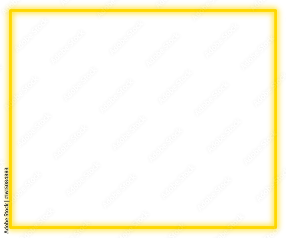 Poster yellow frame, glowing neon rectangular border with soft light effect and transparent center perfect 