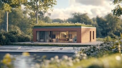 Modern House in Green Paradise: A sleek, eco-friendly dwelling nestles amidst lush greenery, the home's modern design seamlessly integrating with the natural world.