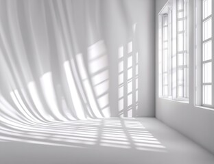 Fototapeta premium White room with flowing drapes and sunlight