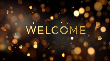 elegant luxury golden WELCOME greeting text on black, events, websites, greetings, hospitality industry and promotional materials

