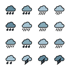 Weather icons set with sun cloud rain snow storm symbols in vector style