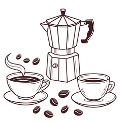 Espresso coffee maker with two cups and beans