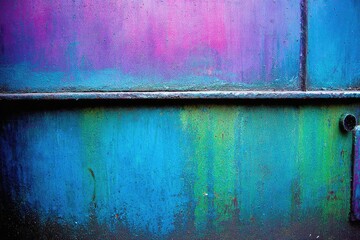 Vibrant, multicolored metal panels with a horizontal dividing line