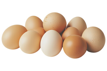 Group of brown and white chicken eggs isolated on transparent background