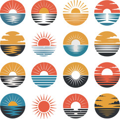 Set of vector icons for web and design including food symbols like coffee fish and business labels vintage style collection