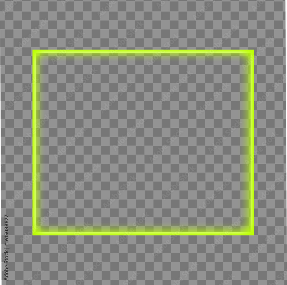 Poster green neon frame, square outline in glowing modern style used for ui mockup digital layout interface