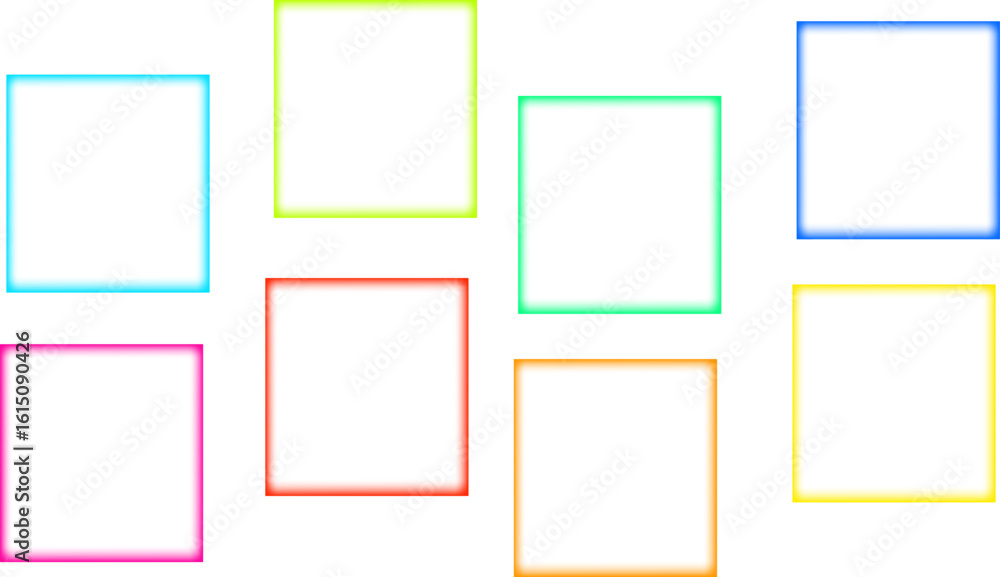 Poster colorful square frames, set of glowing gradient outline boxes in neon style used for template layout