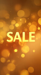 Gold SALE banner with shimmering white and gold blurred background, classy light bokeh effects, for high-end sale events and retail promotions.

