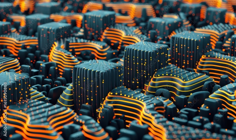 Aufkleber layered block array geometric pattern with teal and orange accents