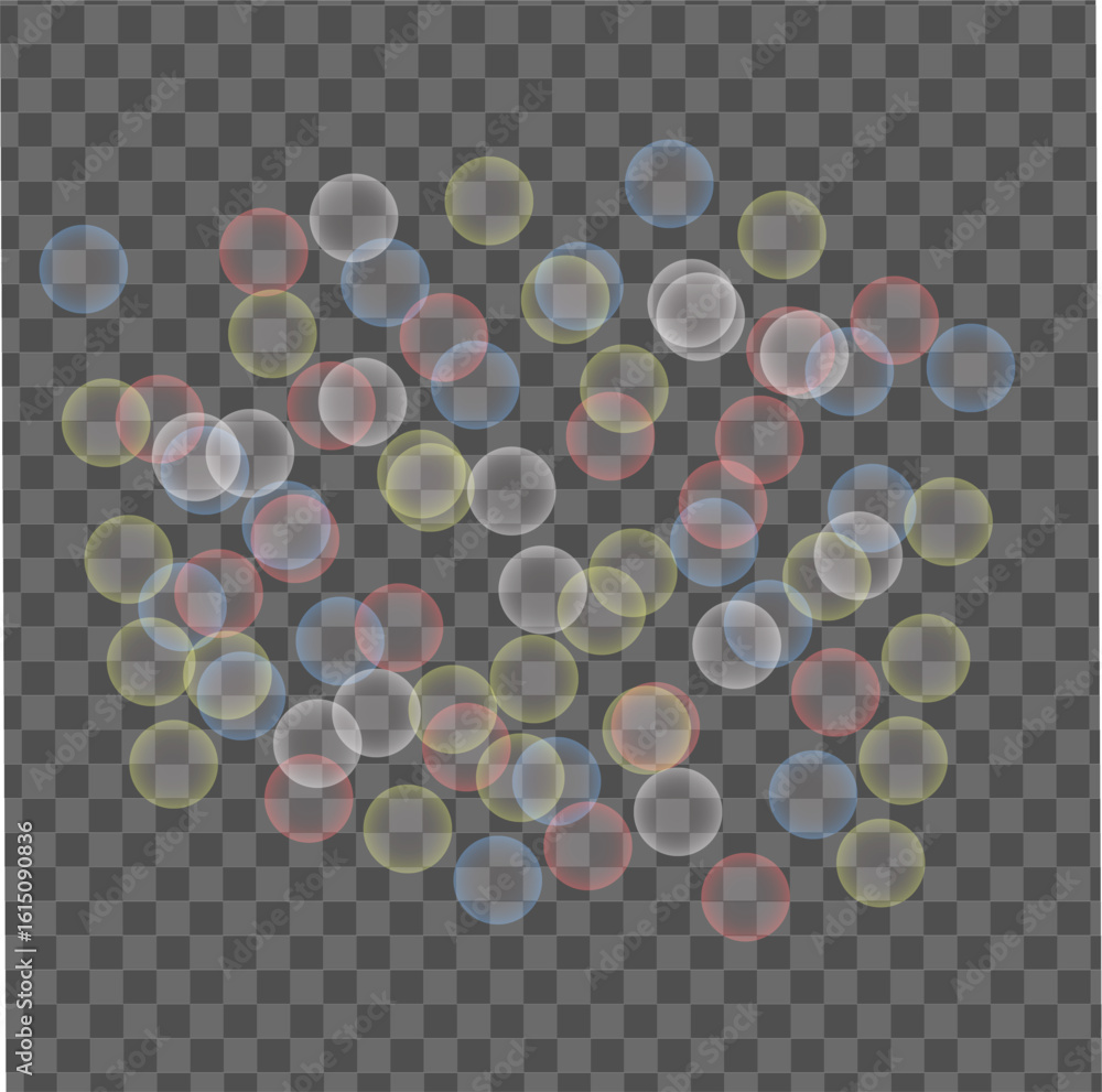 Poster bokeh light vector, colorful transparent circle particles in soft blur style with red blue yellow gl