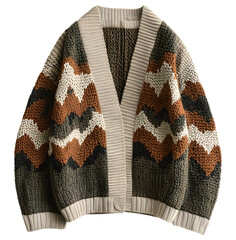 Cozy geometric pattern knit cardigan isolated on transparent background