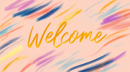 Subtle gradients and curved stripes with Welcome wording.

