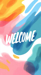 Minimalist Welcome text on white background with delicate swirling neon lines.

