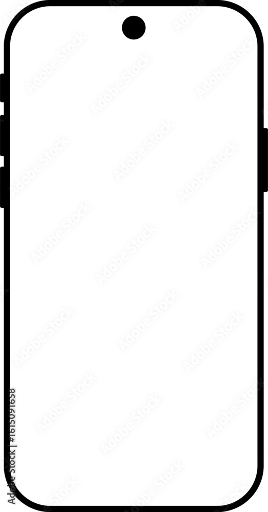 Poster smartphone outline vector, blank screen mobile frame with top center punch hole camera used for ui u