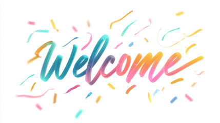 Fresh and friendly Welcome message with paint-like swirls on cream.

