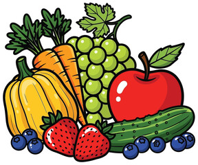 Colorful assortment of fresh fruits and vegetables in a healthy food arrangement