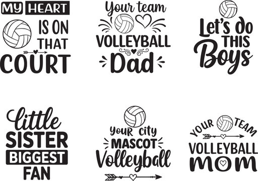 Volleyball themed quote designs for apparel and merchandise in vector format