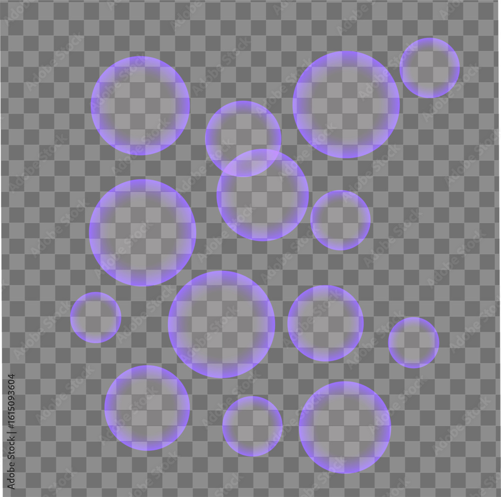 Poster purple bubbles, glowing circular bubble design with floating abstract air soap particle visuals for 