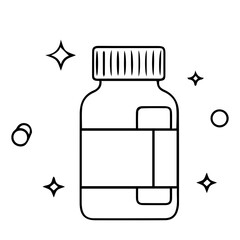 Obraz premium Medicine bottle vector icon in clean line style with sparkles, ideal for healthcare and pharmacy concepts