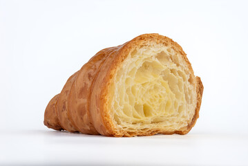 Sliced Croissant – Airy interior, crumb detail, white background