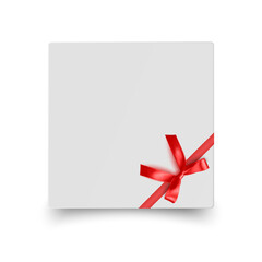 Gift card with realistic red bow Vector illustration