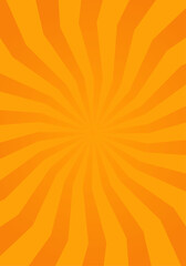 Vector orange sun rays sunburst texture background. Modern seamless retro vintage burst sunrise sunbeam element spiral striped illustration sunray template wallpaper design.