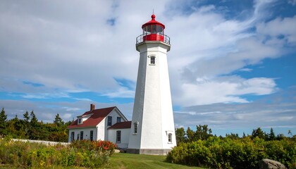 Lighthouse standing tall against a cloudy sky